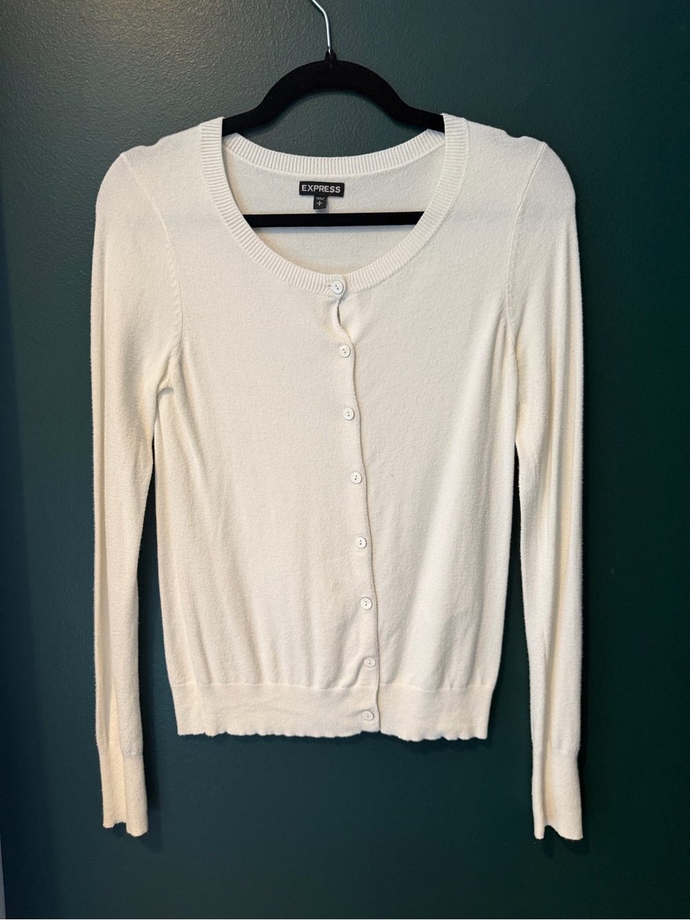 Express White Lightweight Button-Up Crew Cardigan